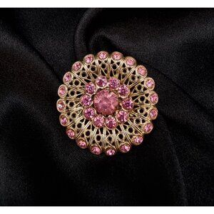 Vintage 1950's-1960's Gold-Tone Filigree Brooch With Pink Rhinestones